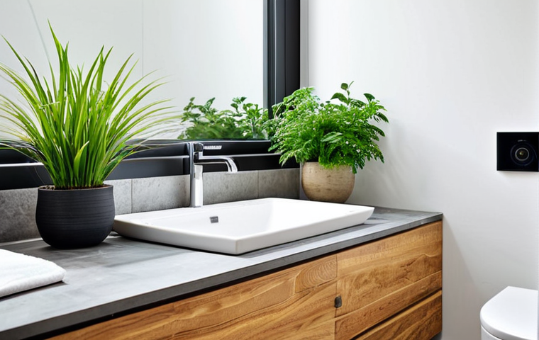 퍼스널 케어 제품의 효과적인 사용 환경 - **Prompt:** "A calming bathroom scene with soft, adjustable lighting creating a relaxing atmosphere....