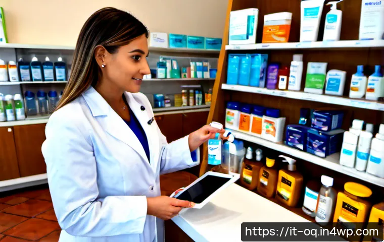 Home 10 퍼스널 케어 제품의 소비자 교육 필요성 - Photorealistic Italian community pharmacy consultation, a friendly pharmacist in a white coat clearl...